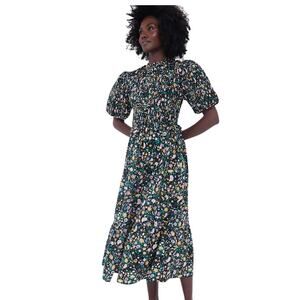Pomander Place Black Floral Midi Dress with Multi-Colored Blooms